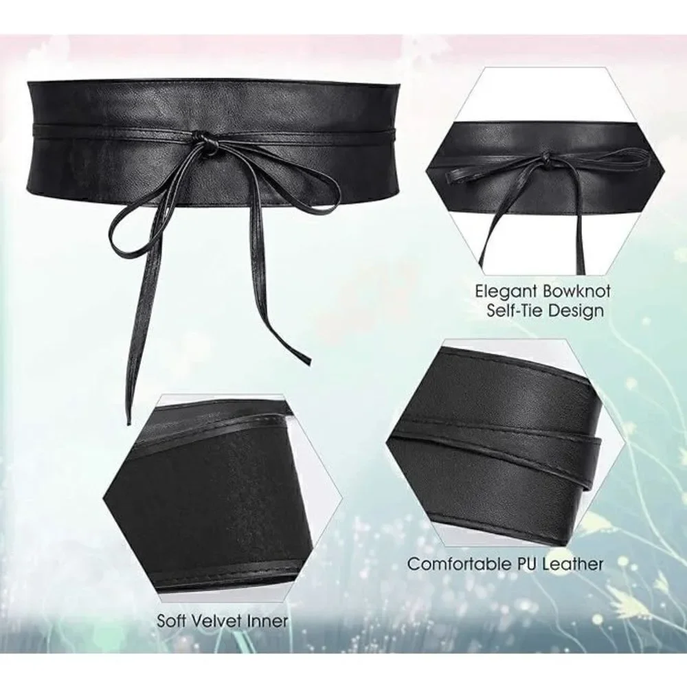 Bow Tie Wide Wrap Around Obi Corset Black Belt NEW SIZE L-XL NEW